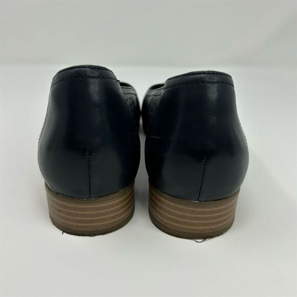 Clarks Ballet Flats Size 10 Navy Blue Perforated Leather Slip On Casual Loafers - Picture 8 of 12